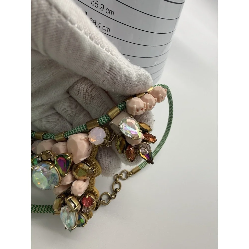J.Crew Dragonfly Crystal Statement Necklace Multi-Color Light‎ Gold Ox Leather